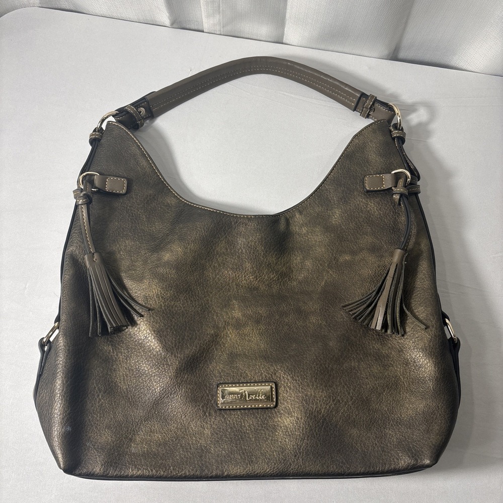 Simply‎ Noelle Bronze Metallic Large Hobo  Tassels Handbag Purse Boho Western